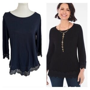 Chico's crochet lace trim top